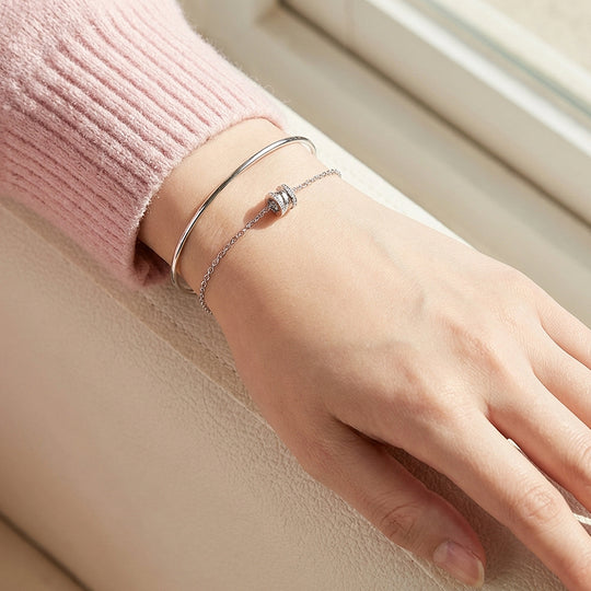 Pavé Barrel Charm Cuff &amp; Chain Layered Bracelet | Luxe6595