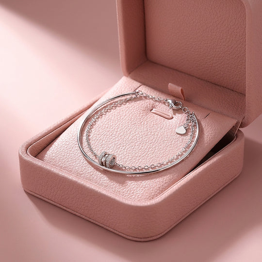 Pavé Barrel Charm Cuff &amp; Chain Layered Bracelet | Luxe6595