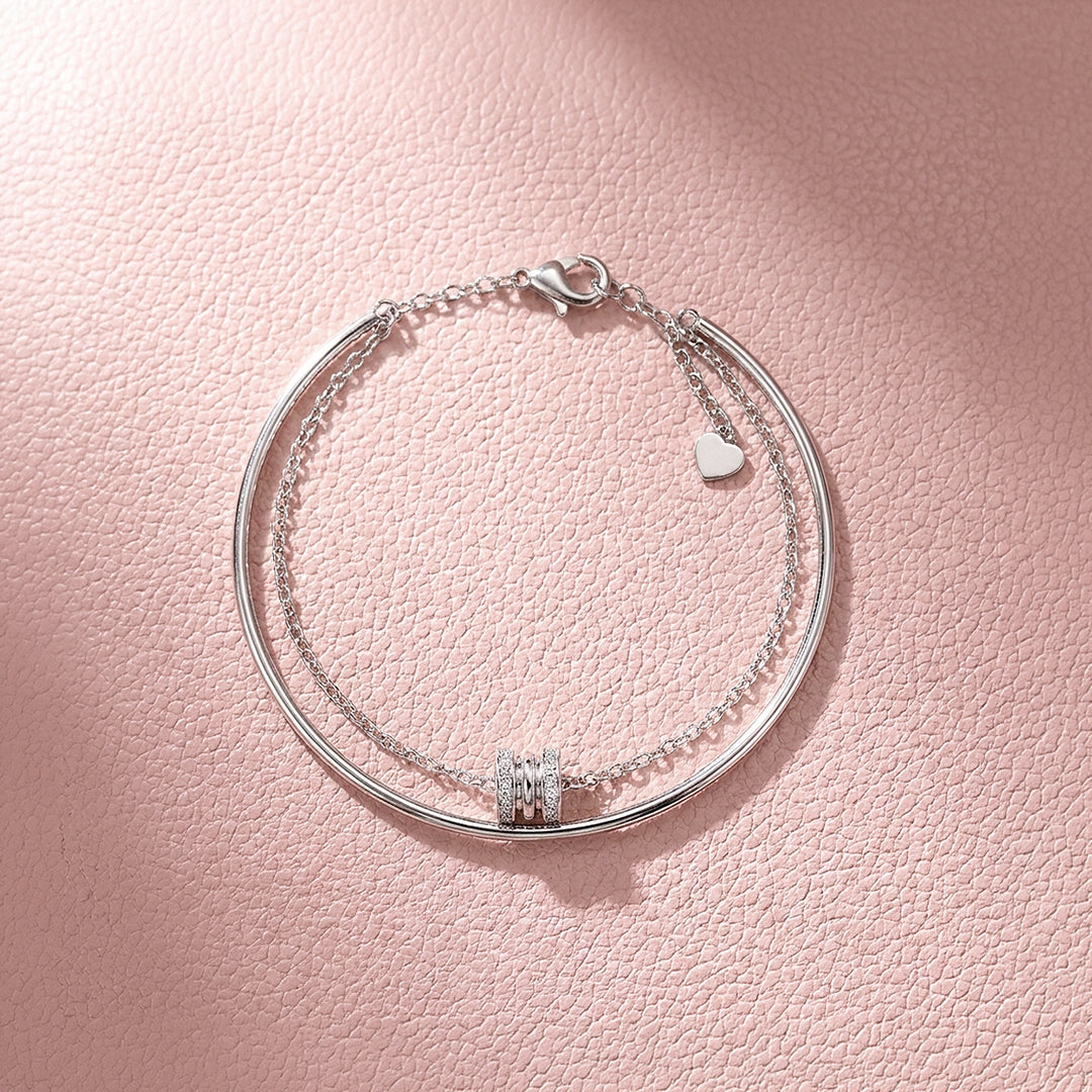 Pavé Barrel Charm Cuff &amp; Chain Layered Bracelet | Luxe6595