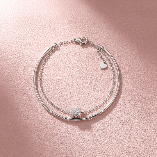 Pavé Barrel Charm Cuff &amp; Chain Layered Bracelet | Luxe6595