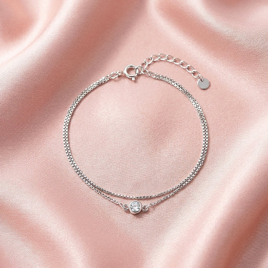 Solitaire Bezel Double Layer Chain Bracelet | Luxe6596