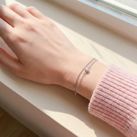 Solitaire Bezel Double Layer Chain Bracelet | Luxe6596