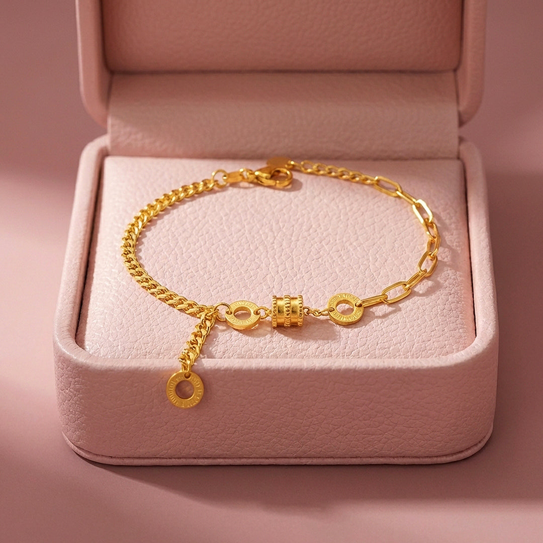 Roman Numeral Barrel Mixed Chain Bracelet | Luxe6605