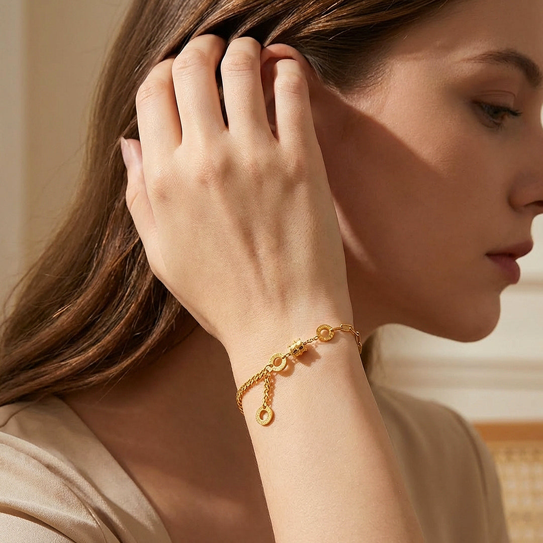 Roman Numeral Barrel Mixed Chain Bracelet | Luxe6605