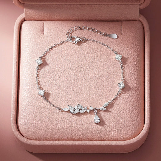 Marquise Leaf &amp; Teardrop Drop Chain Bracelet | Luxe6609