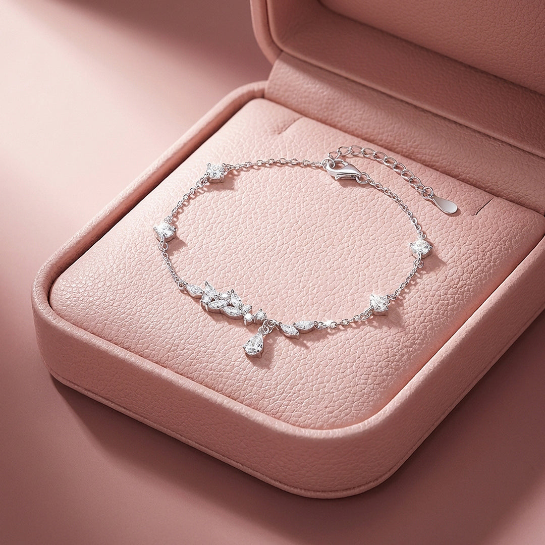 Marquise Leaf &amp; Teardrop Drop Chain Bracelet | Luxe6609