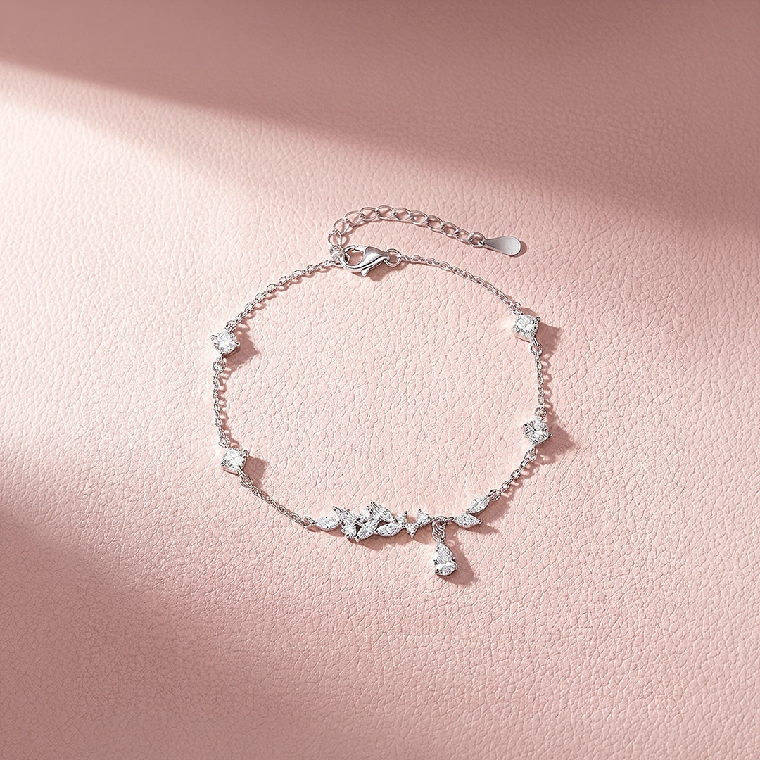 Marquise Leaf &amp; Teardrop Drop Chain Bracelet | Luxe6609