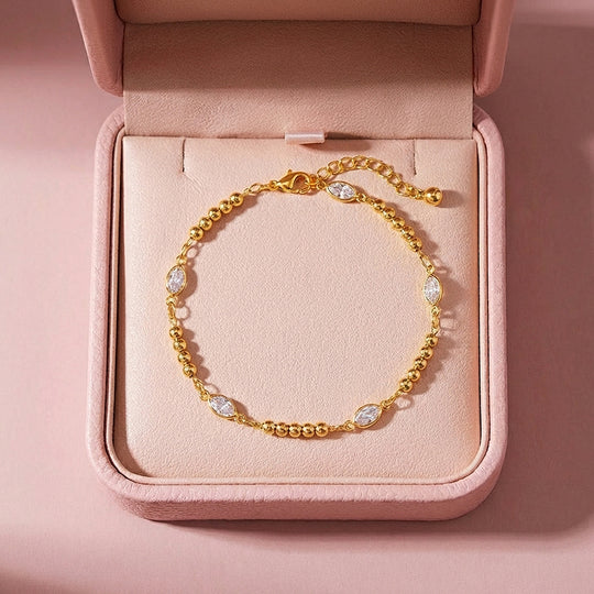 Marquise &amp; Gold Bead Chain Bracelet | Luxe6610