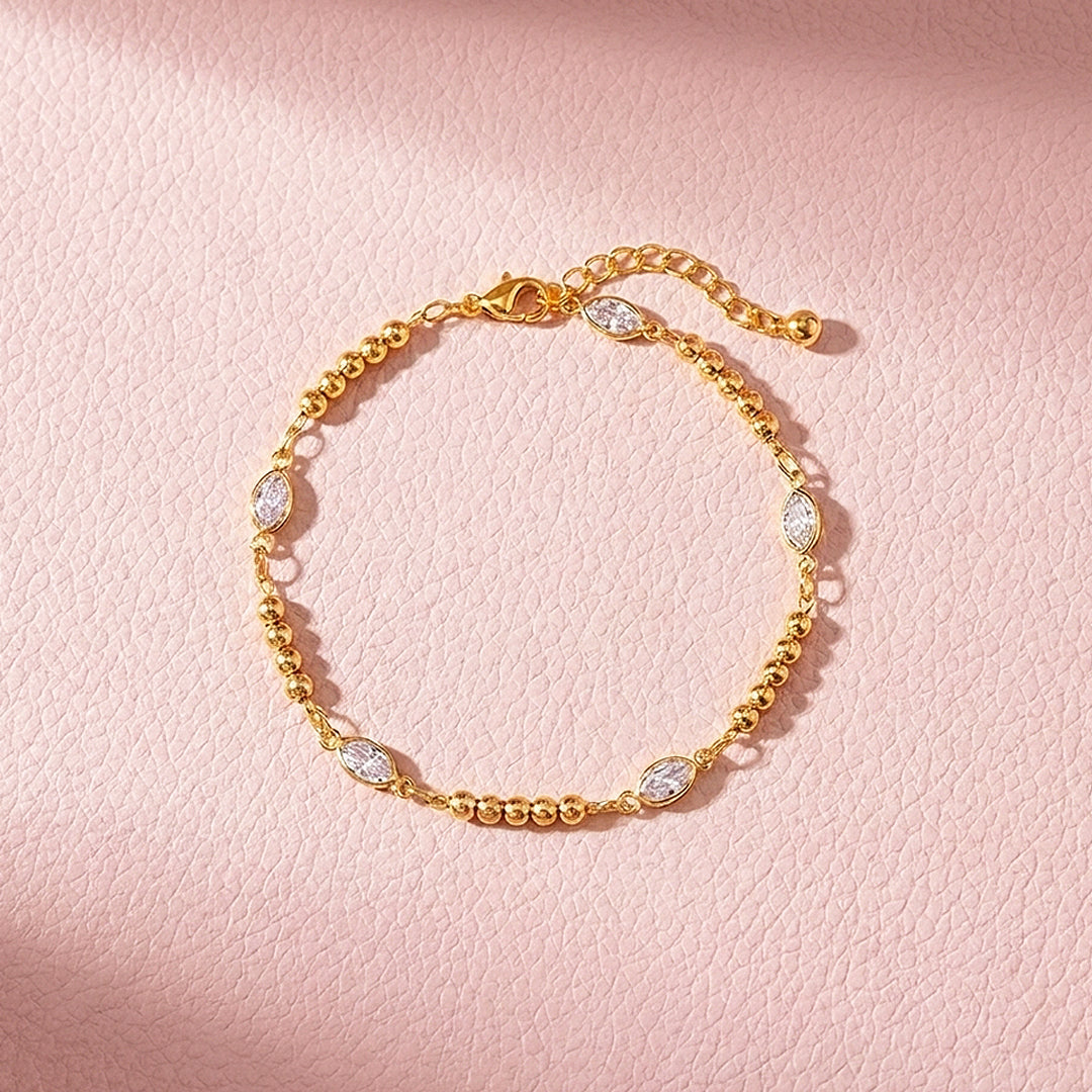 Marquise &amp; Gold Bead Chain Bracelet | Luxe6610