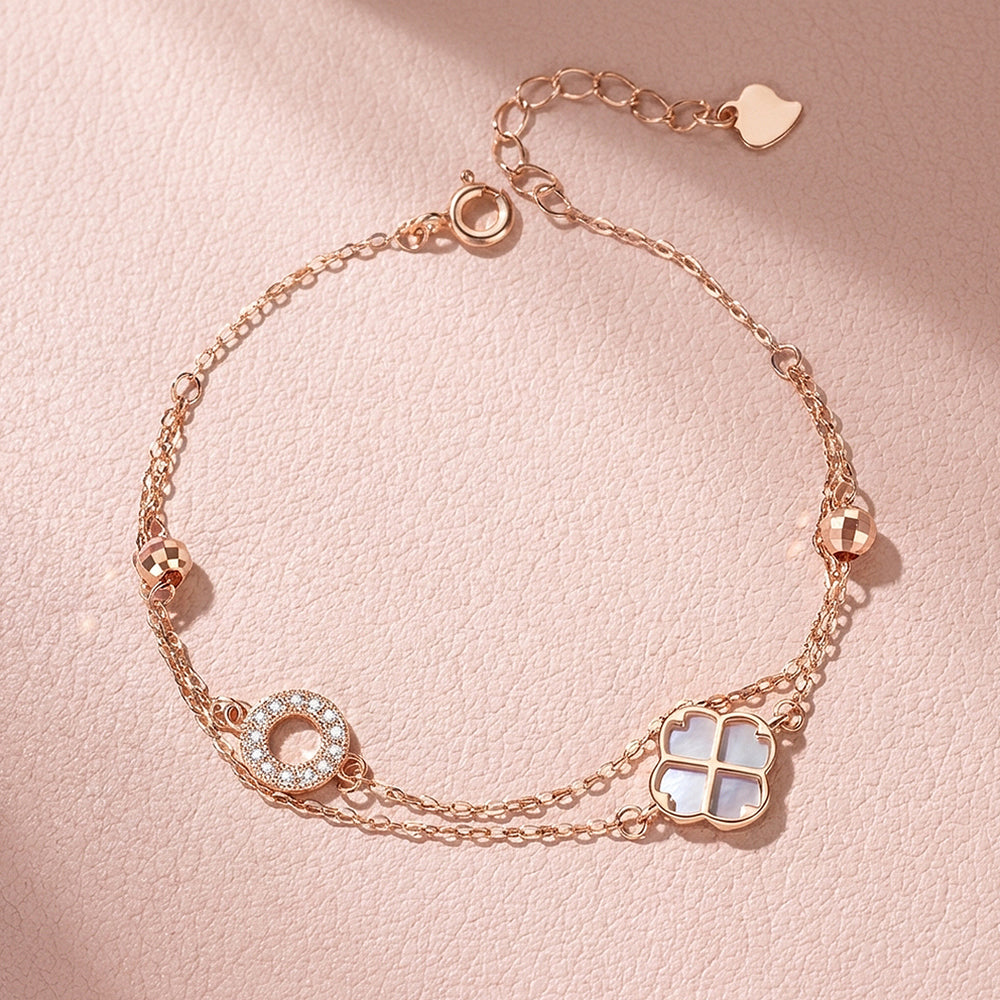 Clover & Pavé Circle Double Layer Bracelet | Luxe6611