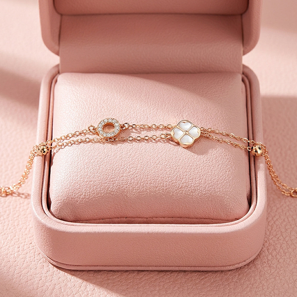 Clover & Pavé Circle Double Layer Bracelet | Luxe6611