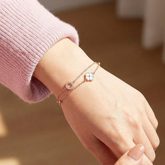 Clover &amp; Pavé Circle Double Layer Bracelet | Luxe6611
