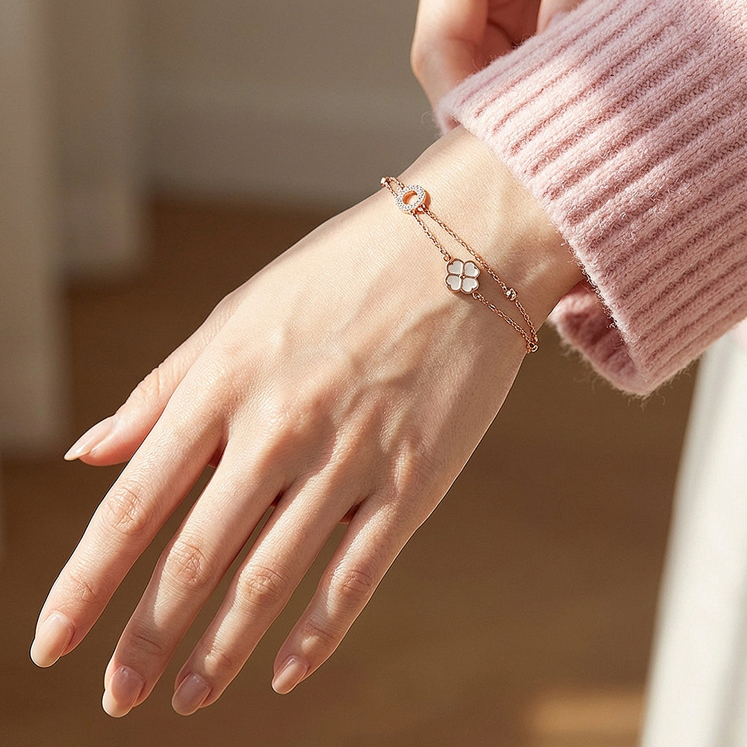 Clover &amp; Pavé Circle Double Layer Bracelet | Luxe6611