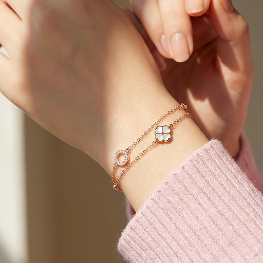 Clover &amp; Pavé Circle Double Layer Bracelet | Luxe6611