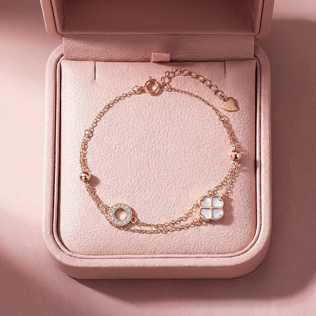 Clover &amp; Pavé Circle Double Layer Bracelet | Luxe6611