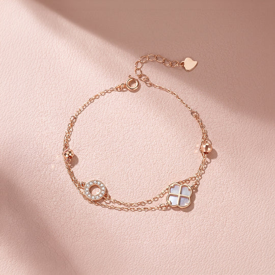 Clover &amp; Pavé Circle Double Layer Bracelet | Luxe6611