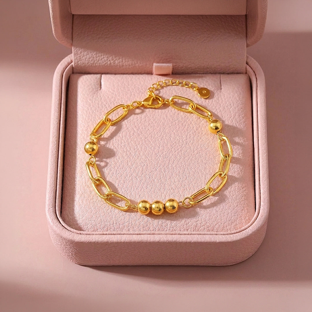 Paperclip Link &amp; Gold Orb Bracelet | Luxe6613