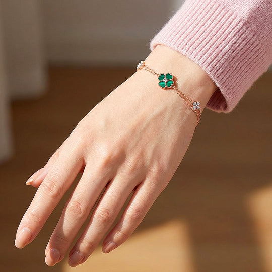 Malachite Clover Double Layer Chain Bracelet | Luxe6614