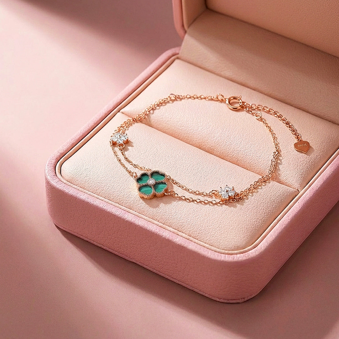 Malachite Clover Double Layer Chain Bracelet | Luxe6614