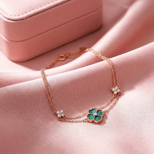 Malachite Clover Double Layer Chain Bracelet | Luxe6614