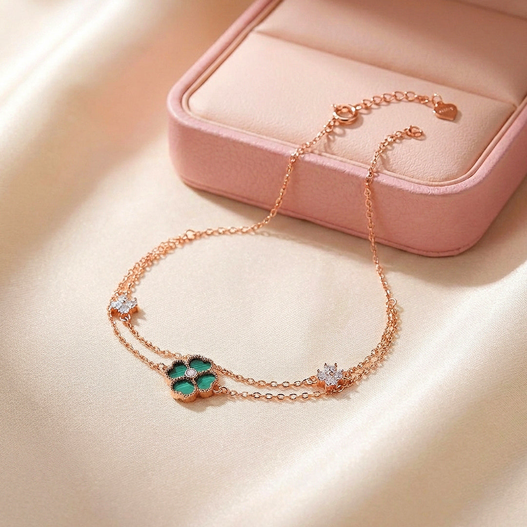 Malachite Clover Double Layer Chain Bracelet | Luxe6614