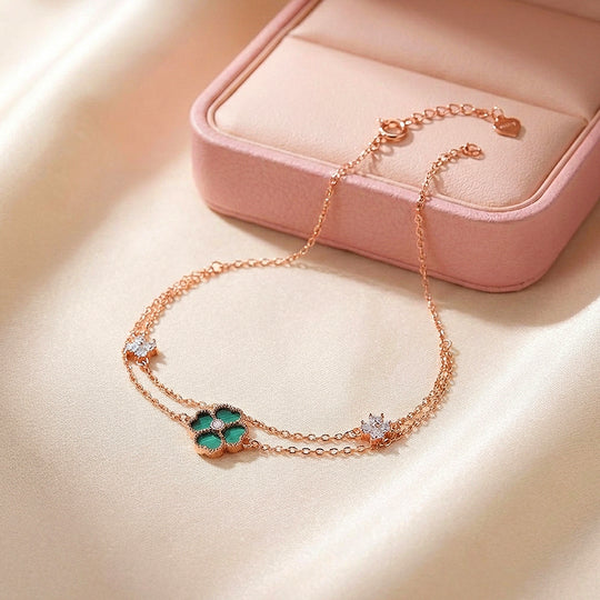 Malachite Clover Double Layer Chain Bracelet | Luxe6614