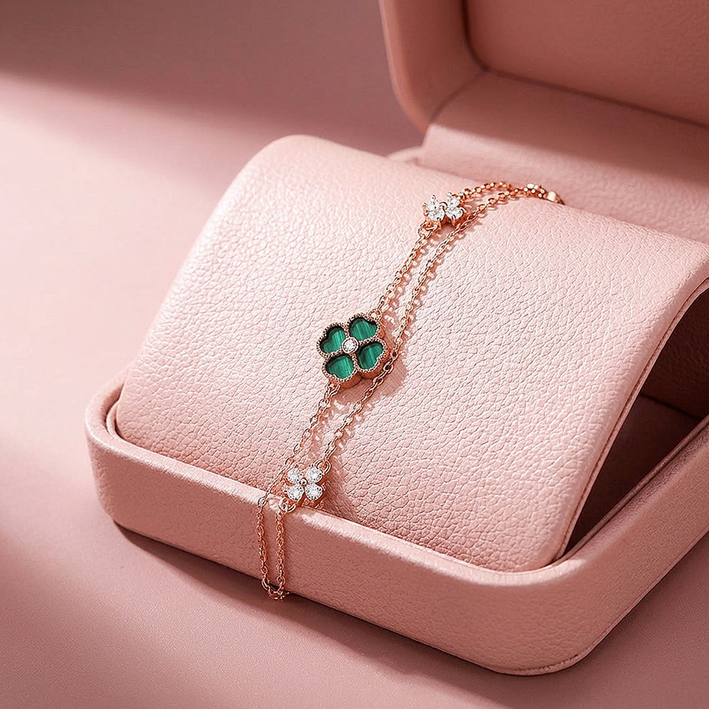 Malachite Clover Double Layer Chain Bracelet | Luxe6614