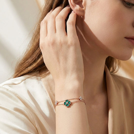 Malachite Clover Double Layer Chain Bracelet | Luxe6614