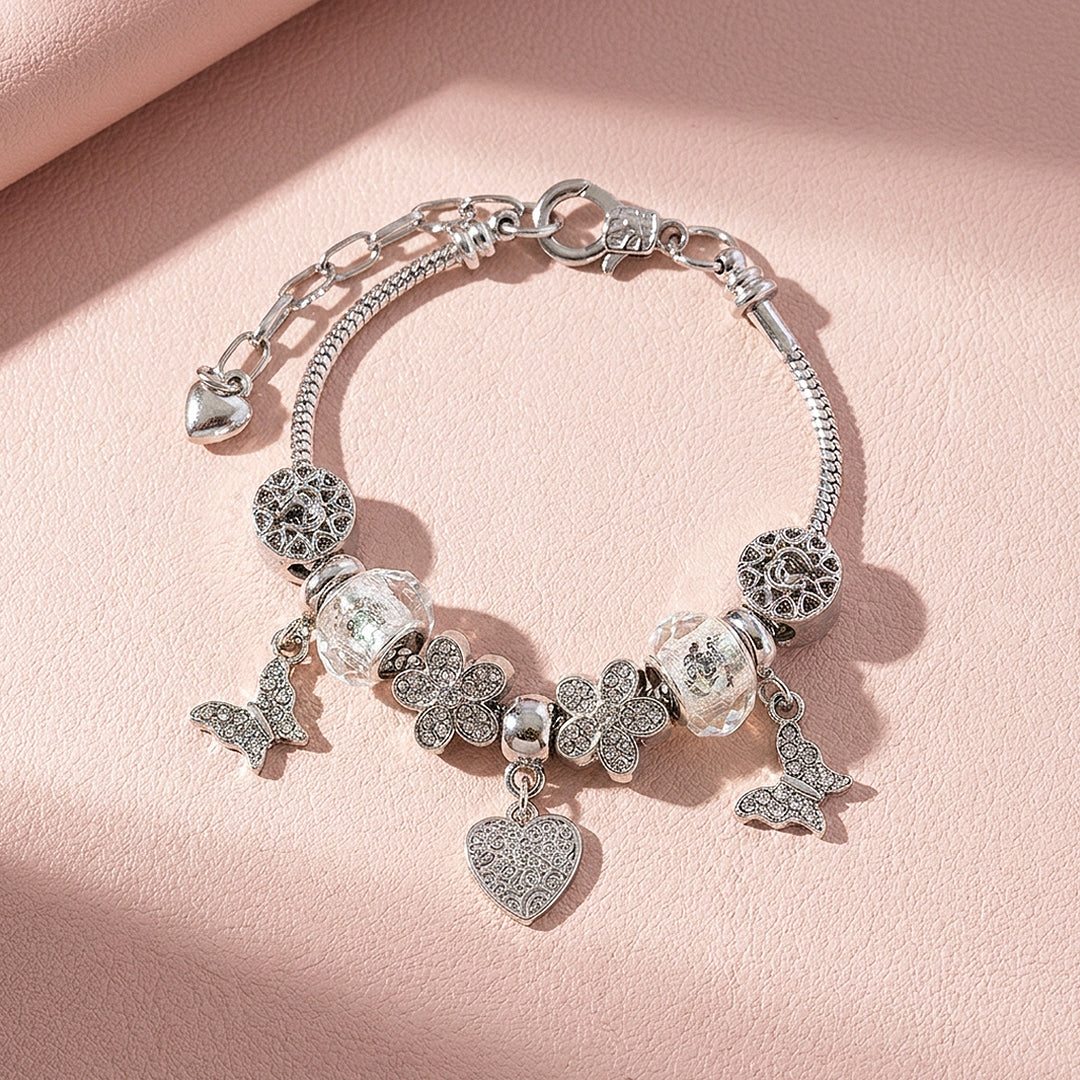 Butterfly &amp; Heart Charm Bracelet | Diamond Simulant | Luxe6623