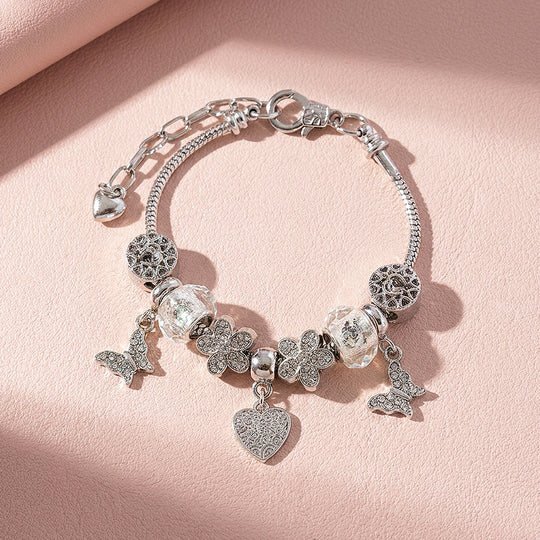 Butterfly &amp; Heart Charm Bracelet | Diamond Simulant | Luxe6623