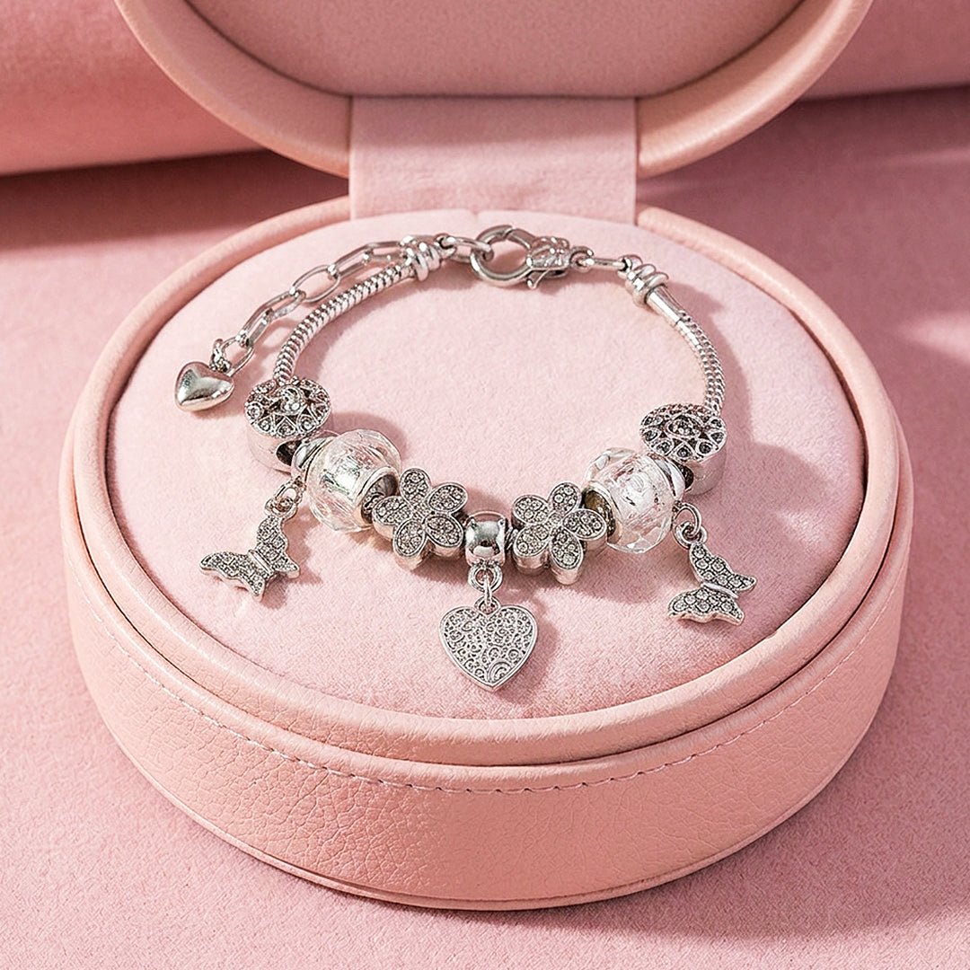 Butterfly &amp; Heart Charm Bracelet | Diamond Simulant | Luxe6623