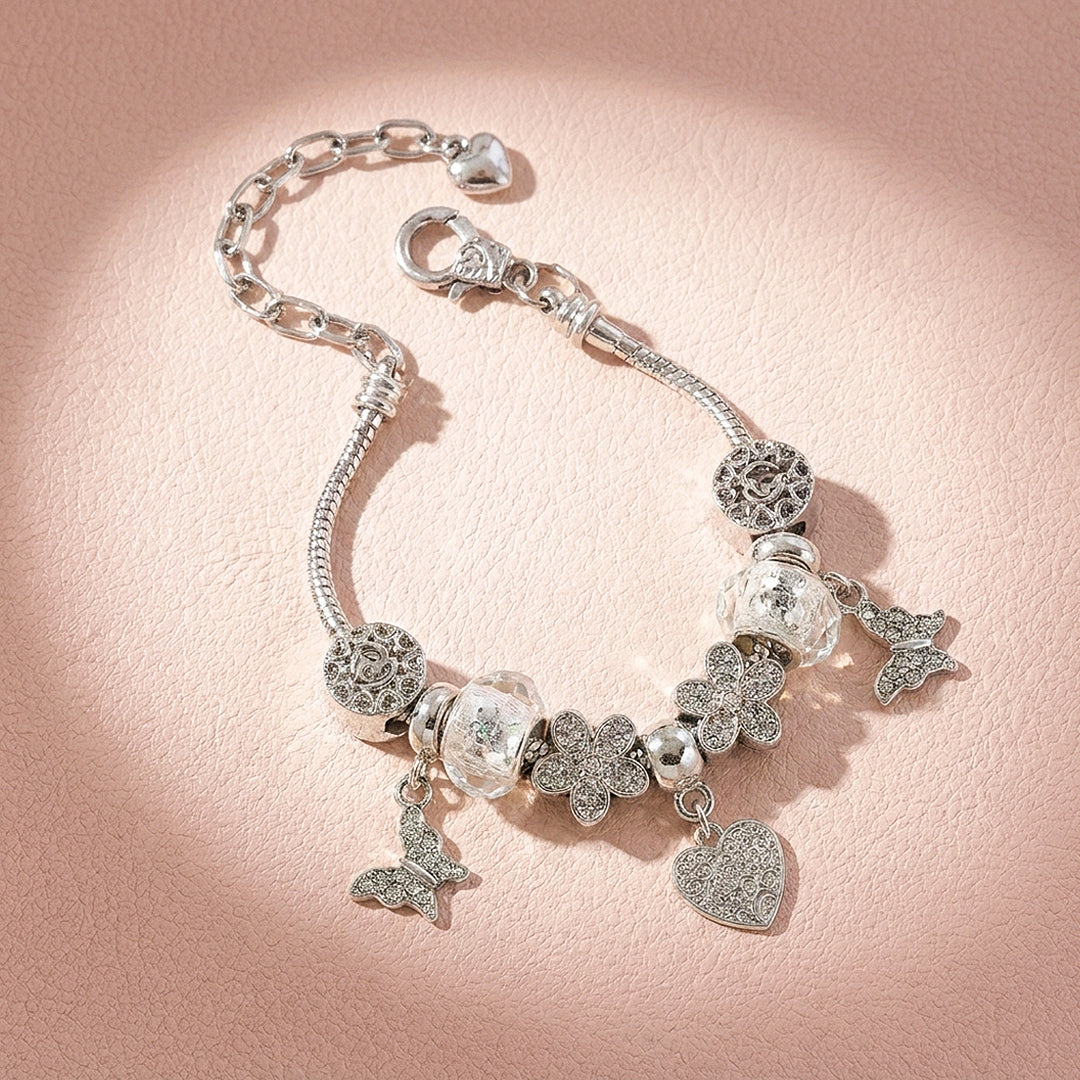 Butterfly &amp; Heart Charm Bracelet | Diamond Simulant | Luxe6623