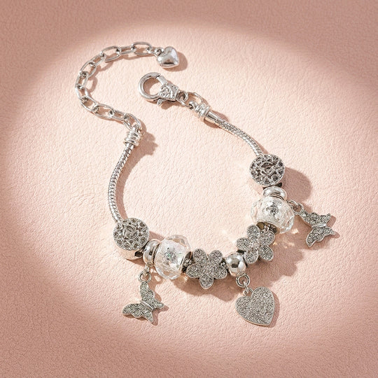 Butterfly &amp; Heart Charm Bracelet | Diamond Simulant | Luxe6623