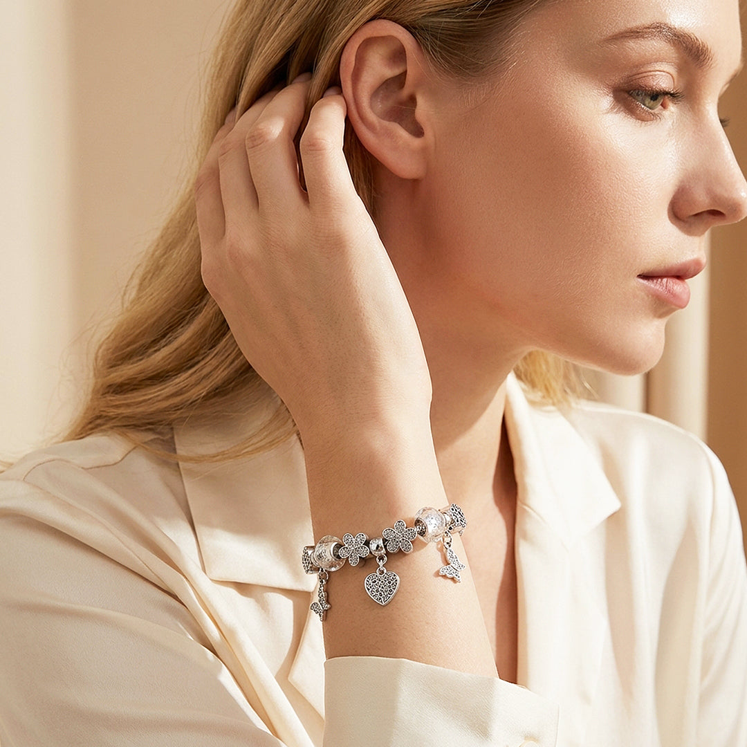 Butterfly &amp; Heart Charm Bracelet | Diamond Simulant | Luxe6623