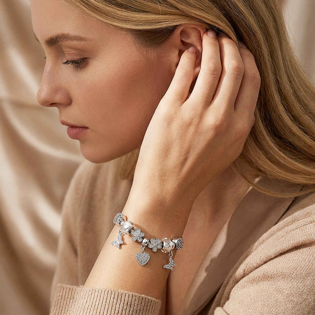 Butterfly &amp; Heart Charm Bracelet | Diamond Simulant | Luxe6623