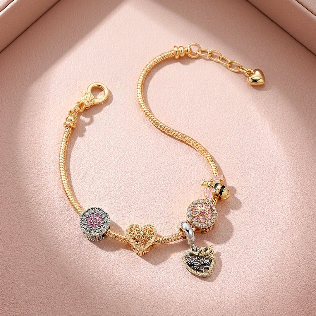 Bee &amp; Honeycomb Charm Bracelet | Diamond Simulant | Luxe6624