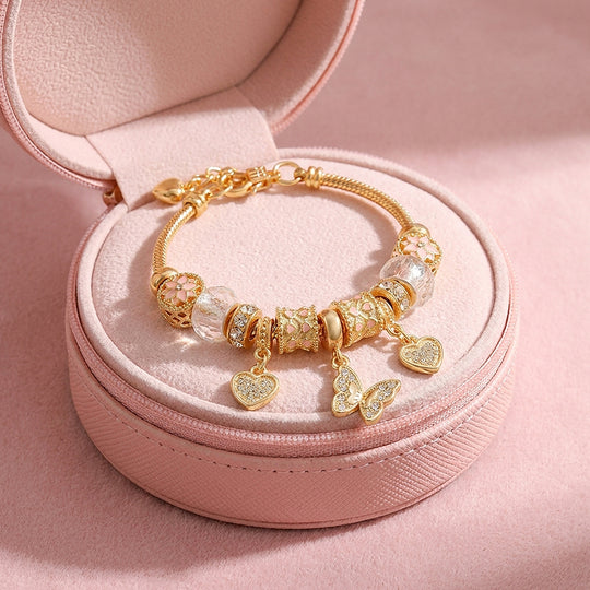 Butterfly &amp; Heart Charm Bracelet | Diamond Simulant | Luxe6626