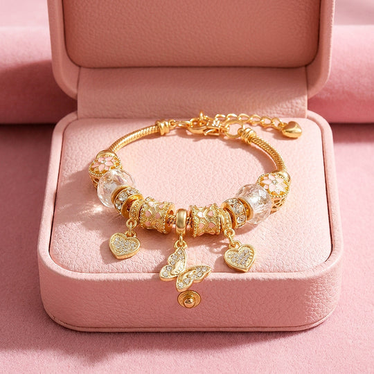 Butterfly &amp; Heart Charm Bracelet | Diamond Simulant | Luxe6626
