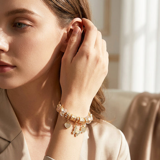 Butterfly &amp; Heart Charm Bracelet | Diamond Simulant | Luxe6626