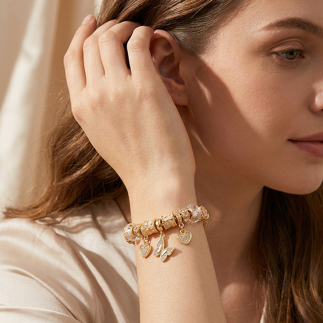 Butterfly &amp; Heart Charm Bracelet | Diamond Simulant | Luxe6626