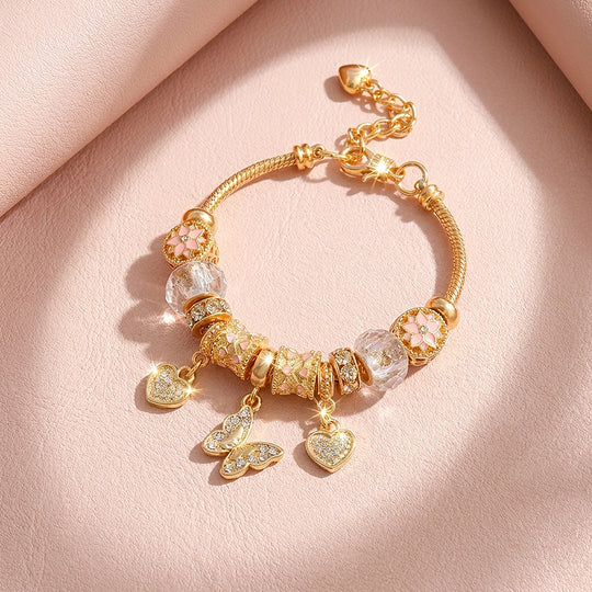 Butterfly &amp; Heart Charm Bracelet | Diamond Simulant | Luxe6626