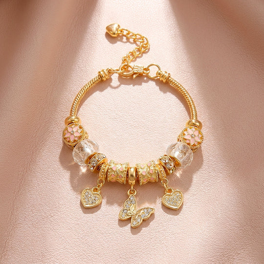 Butterfly &amp; Heart Charm Bracelet | Diamond Simulant | Luxe6626