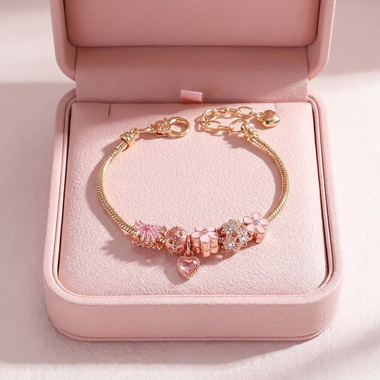 Floral Heart Charm Bracelet | Diamond Simulant | Luxe6628