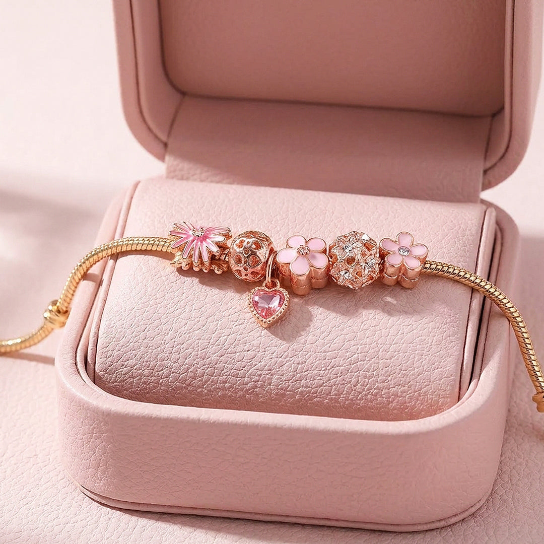 Floral Heart Charm Bracelet | Diamond Simulant | Luxe6628