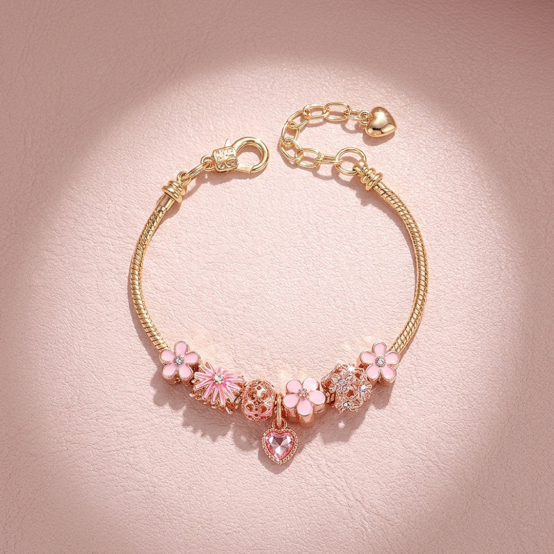 Floral Heart Charm Bracelet | Diamond Simulant | Luxe6628