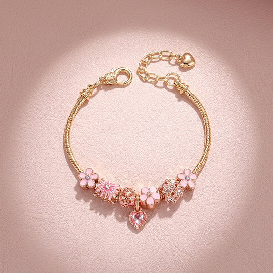 Floral Heart Charm Bracelet | Diamond Simulant | Luxe6628