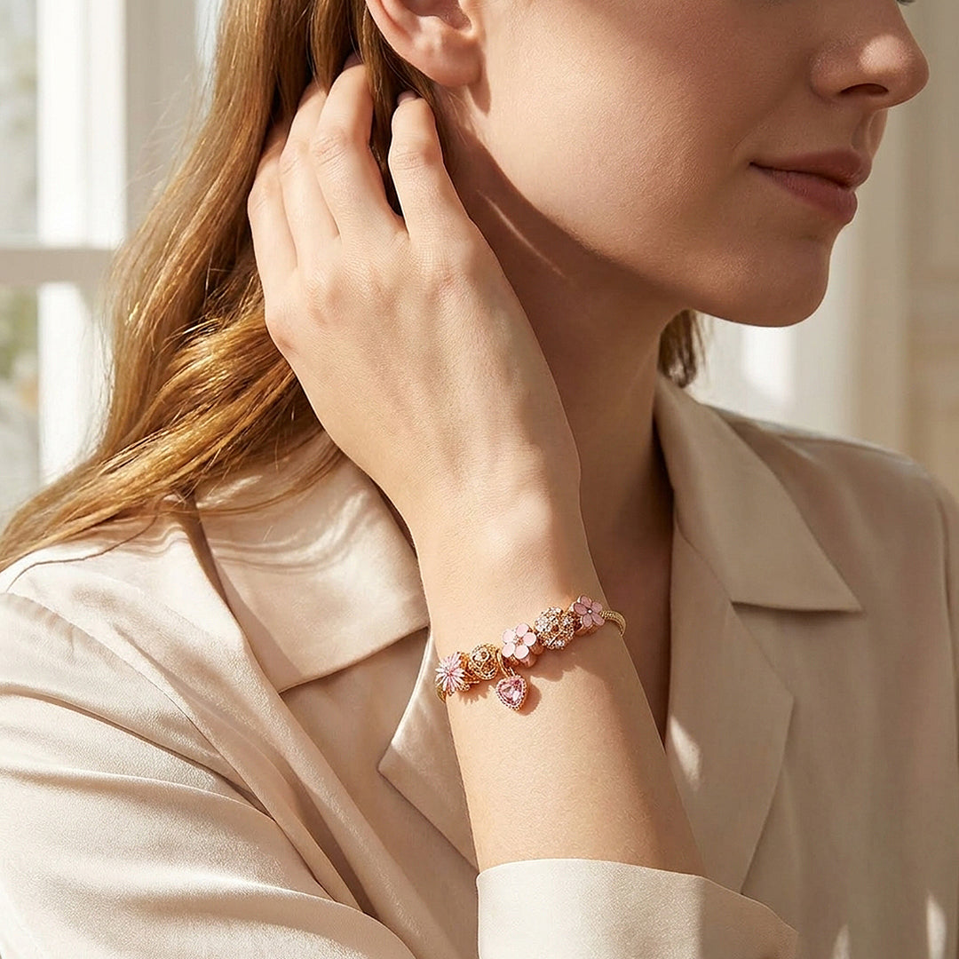 Floral Heart Charm Bracelet | Diamond Simulant | Luxe6628