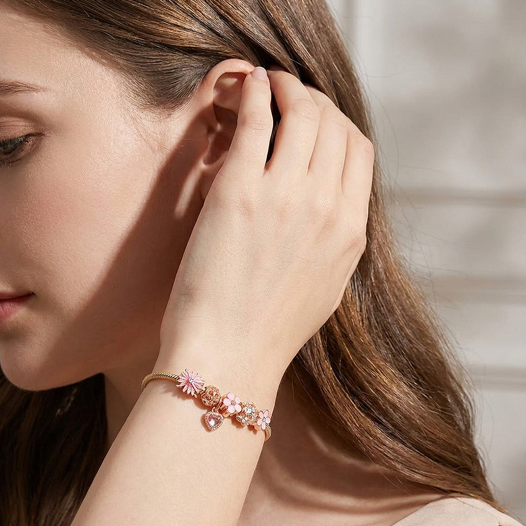 Floral Heart Charm Bracelet | Diamond Simulant | Luxe6628