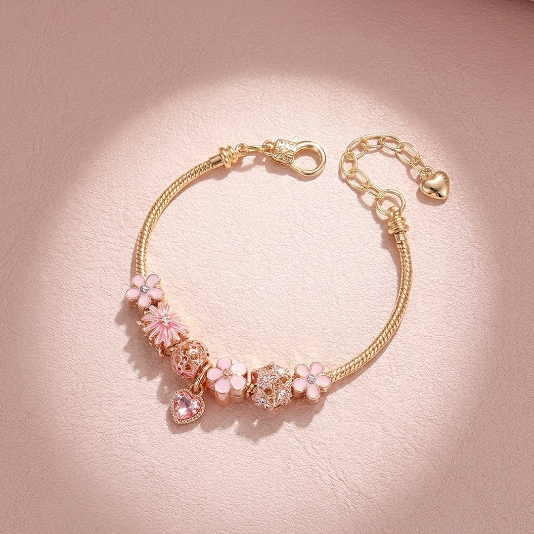Floral Heart Charm Bracelet | Diamond Simulant | Luxe6628