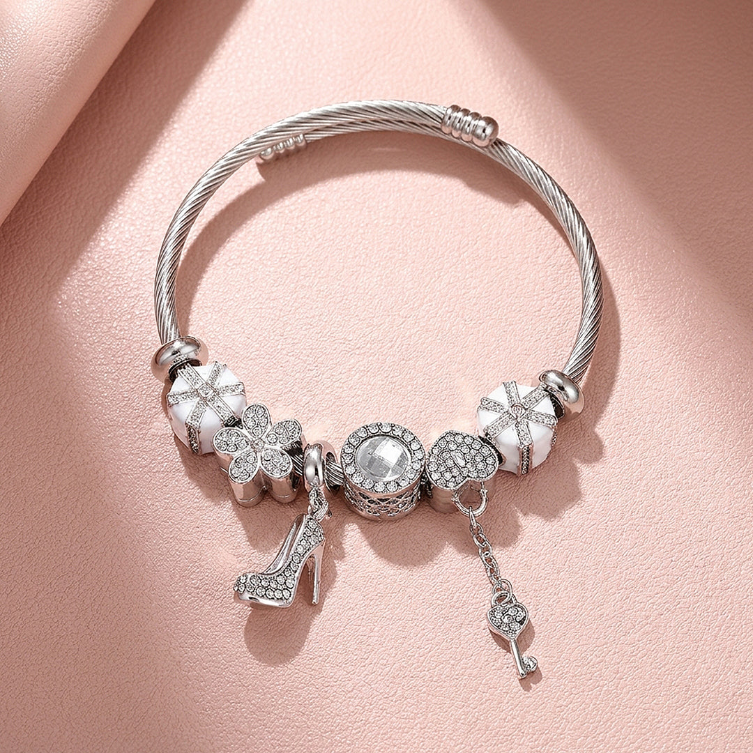 Stiletto &amp; Key Charm Bangle | Diamond Simulant | Luxe6630